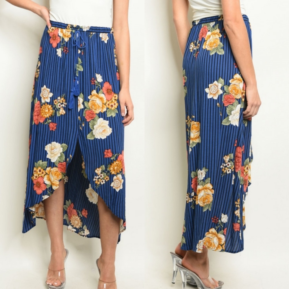 🎉HP LAST! Floral and stripes high-low maxi skirt - Picture 2 of 5